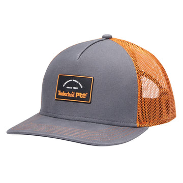 Timberland PRO A.D.N.D. Dark Logo Mid Profile Trucker Cap in Pewter/PRO Orange, One Size Fits All