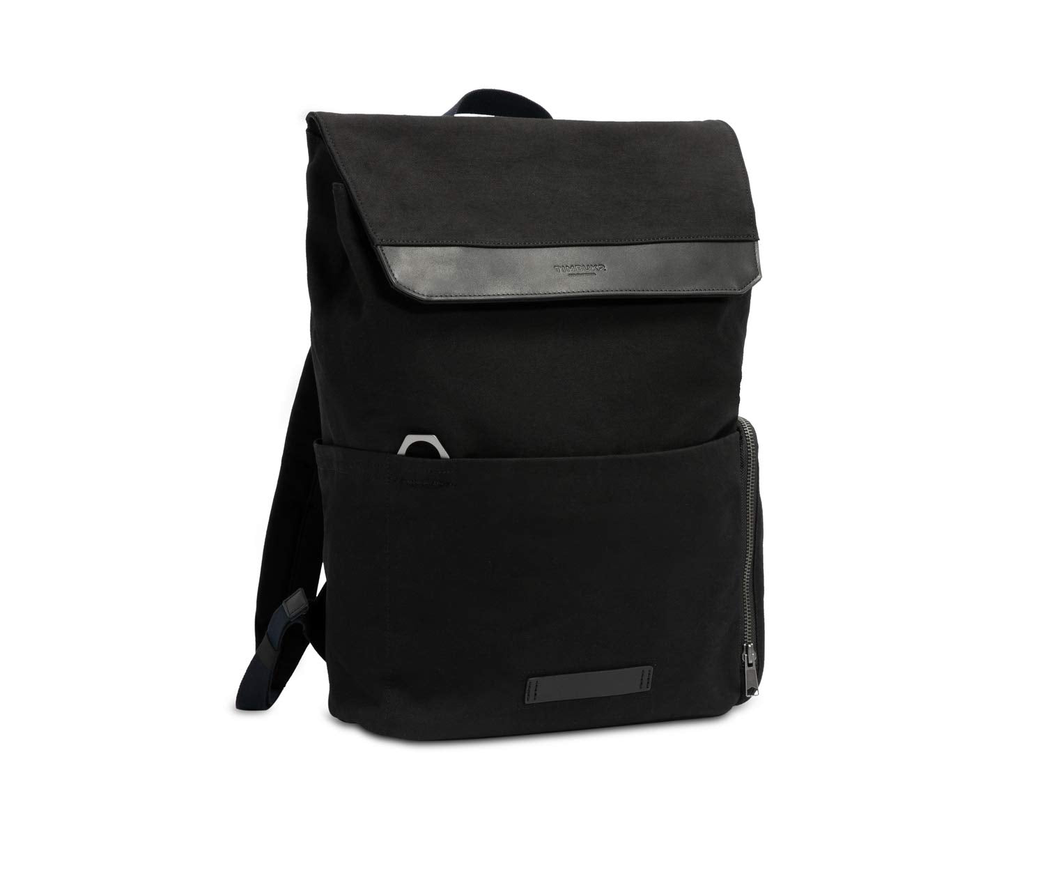 Timbuk2 Foundry backpack front view in jet black for daily commutes with padded laptop protection.