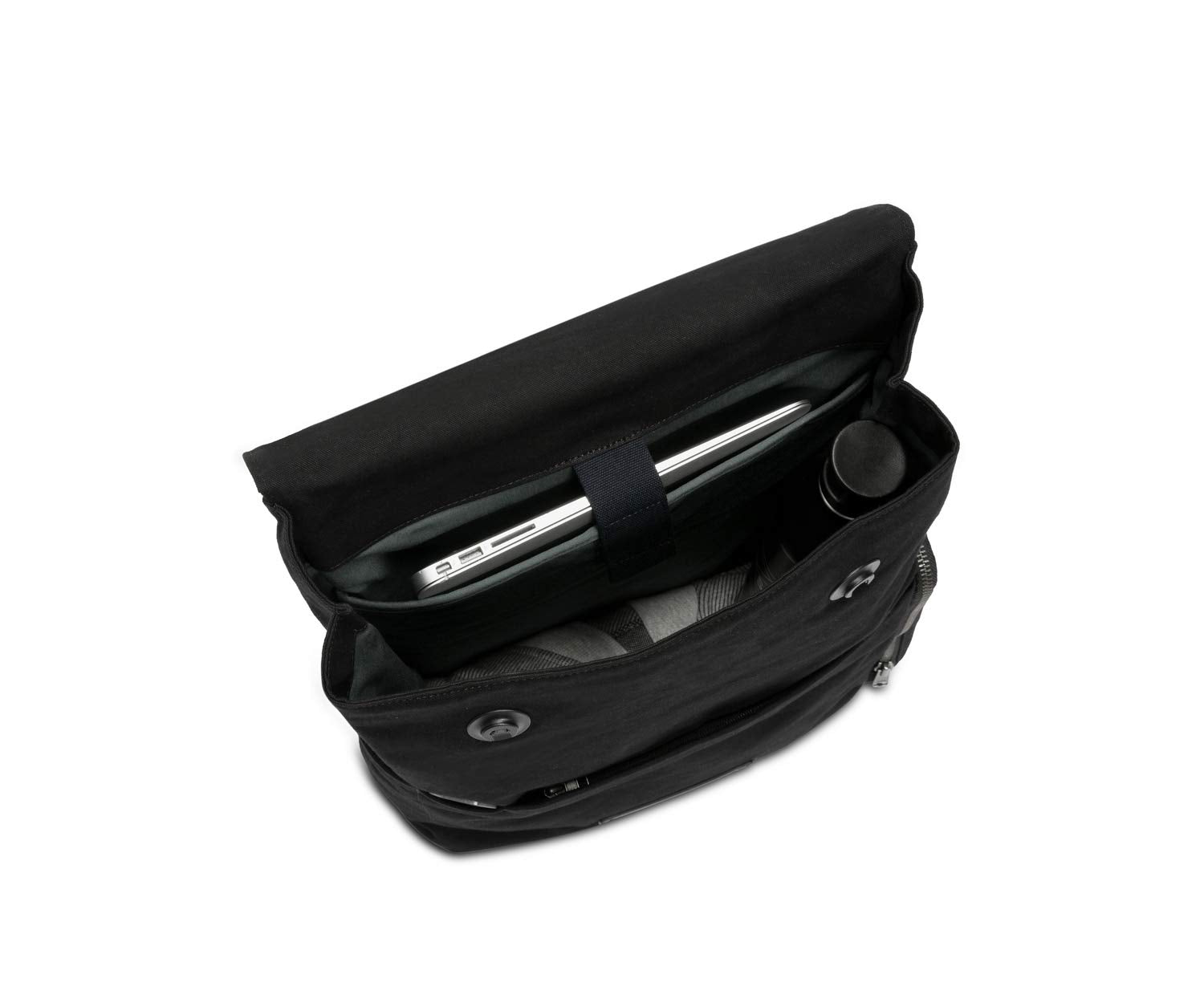 Timbuk2 Foundry interior organizer showing organized pockets for pens, phones, and keys.