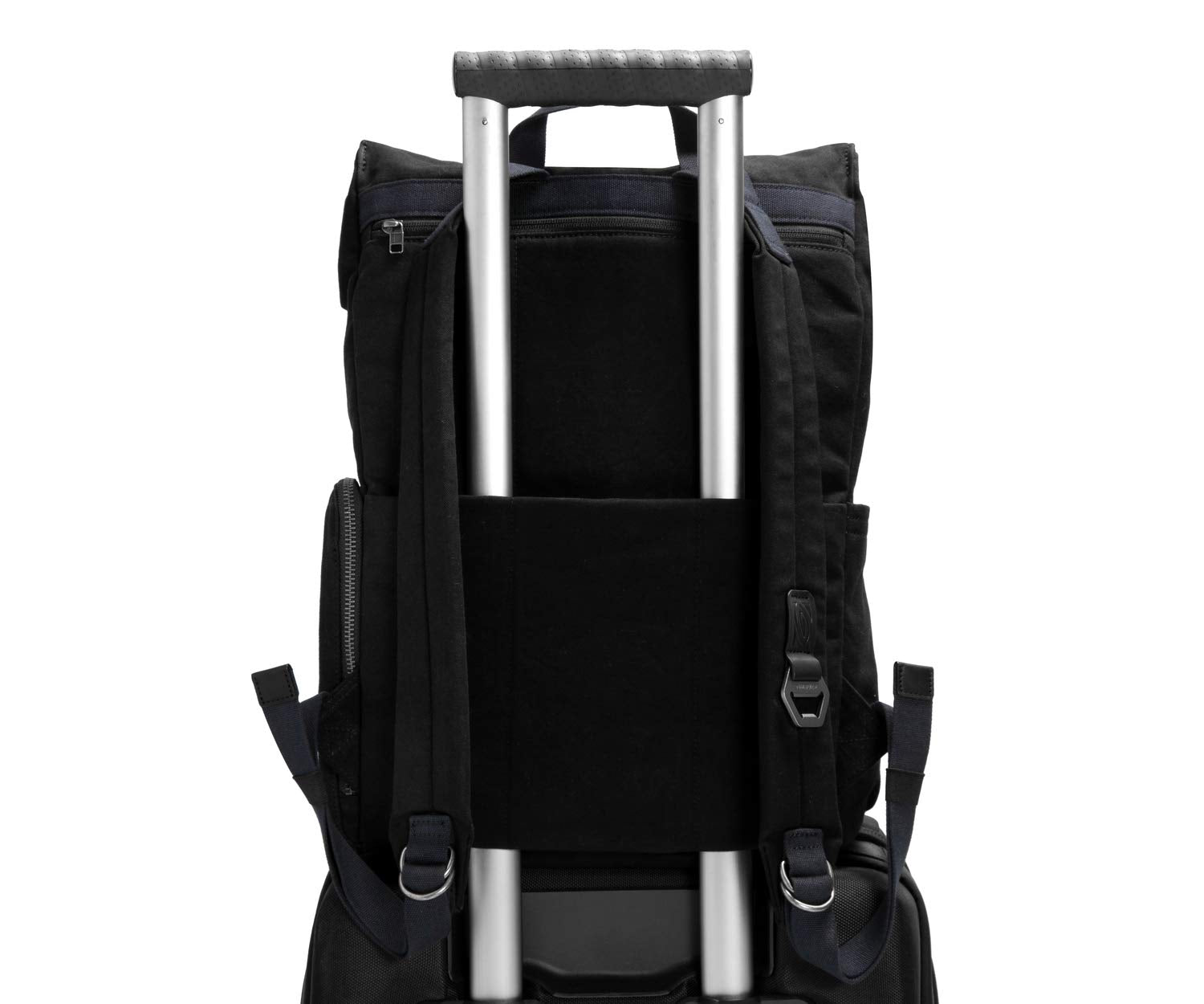Timbuk2 Foundry luggage pass-through doubles as slip pocket for rolling luggage.