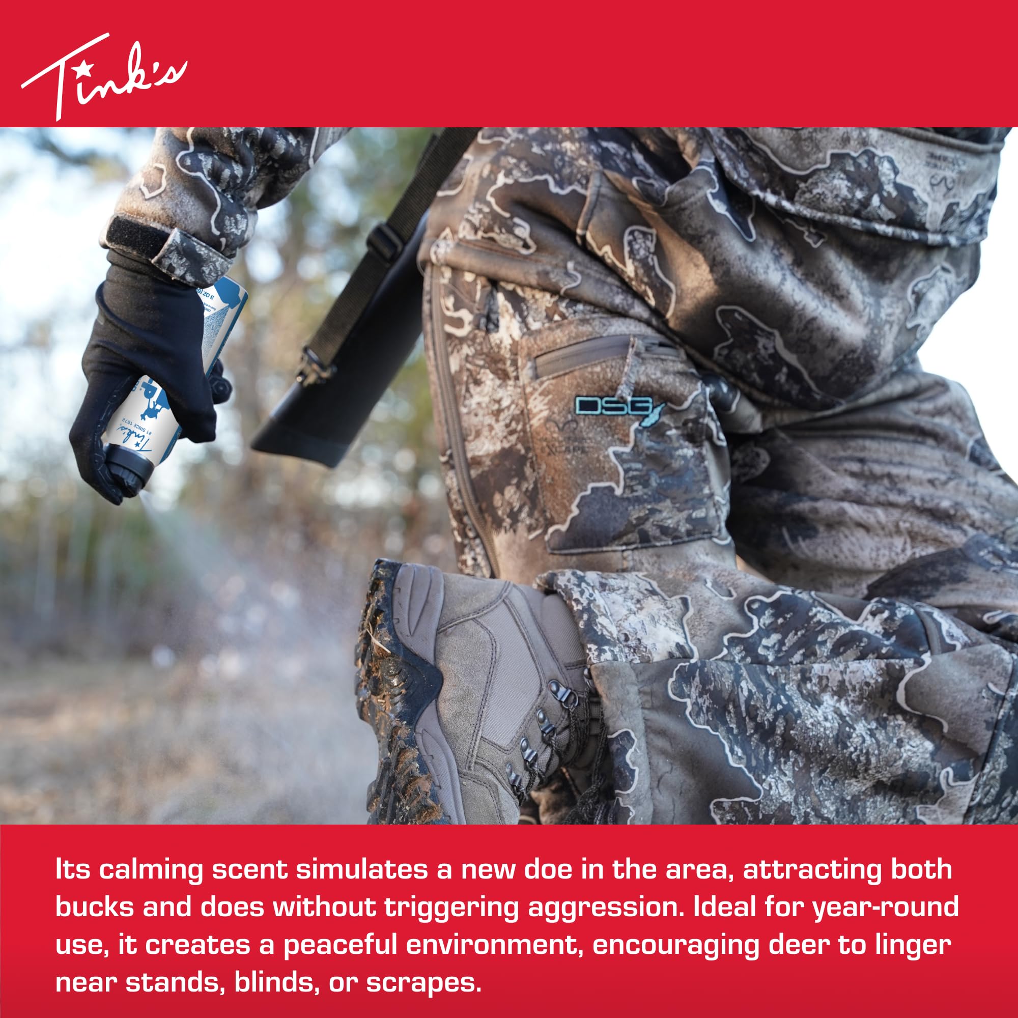 Close-up of ultra-fine mist from TINK'S Doe-P spray for even coverage.