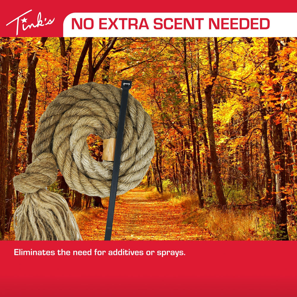 Packaging visuals featuring Tink's Naturally Primed Scrape Rope
