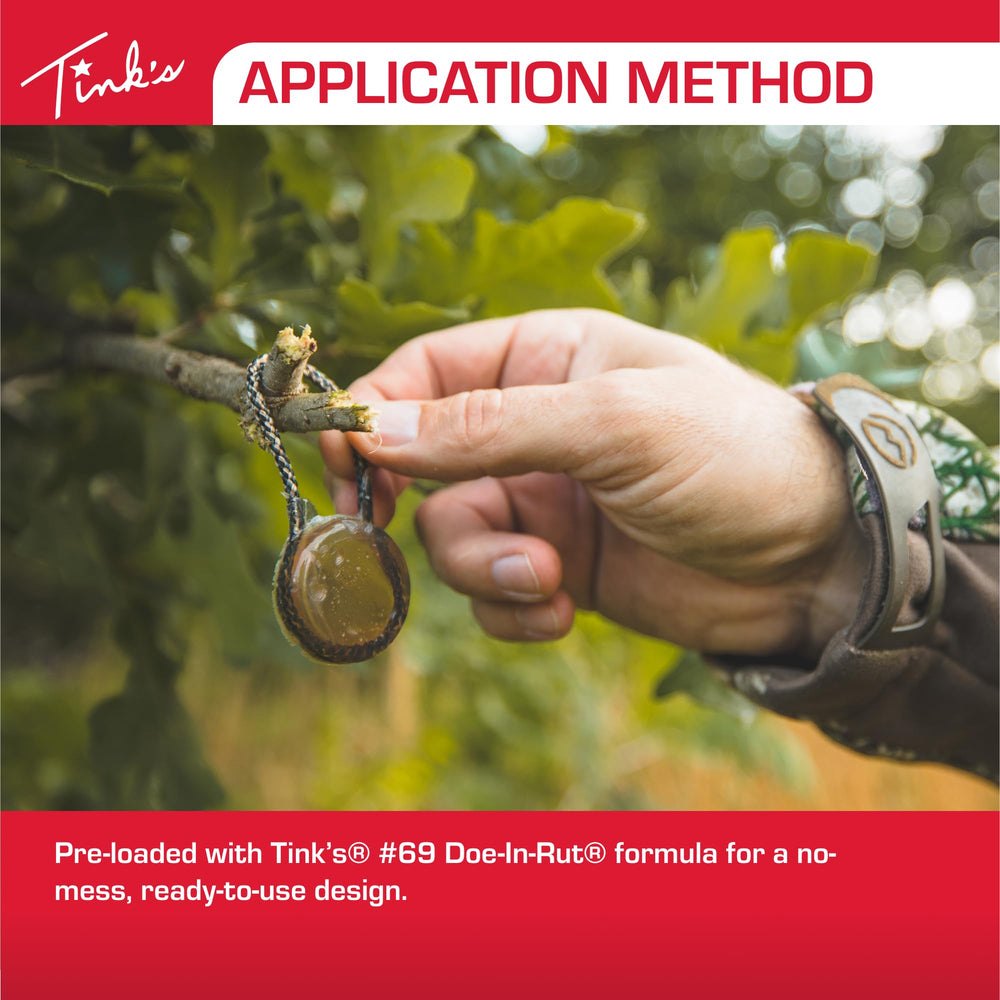 Tink's Buck Pucks closeup label with pre-loaded formula.