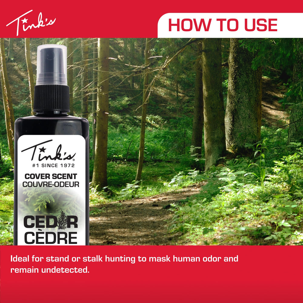 Tink's Cedar Cover Scent around mock scrapes for scent consistency.