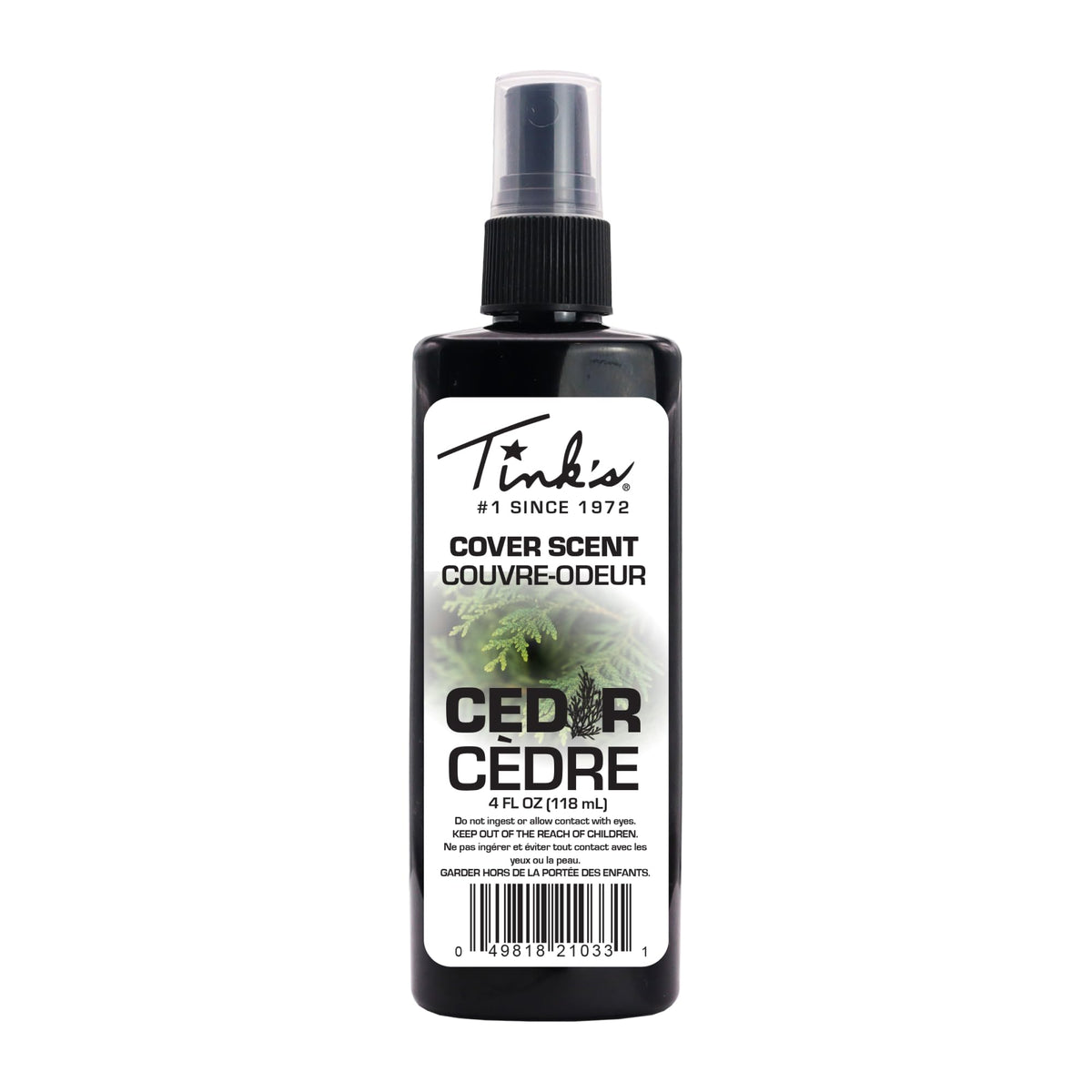 Tink's Cedar Cover Scent spray bottle for easy odor masking on gear.