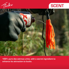 Tink's Doe-in-Rut ground-application illustrates effective ground lure placement for deer.