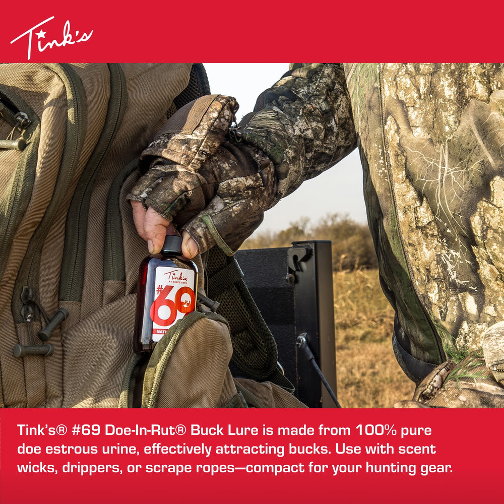 Tink's Doe-in-Rut scent-dispersion setup demonstrates versatile attractant deployment.