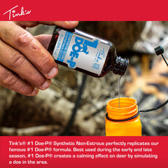 Tink's Doe-P bottle dispenses scent for deer lure in the field.