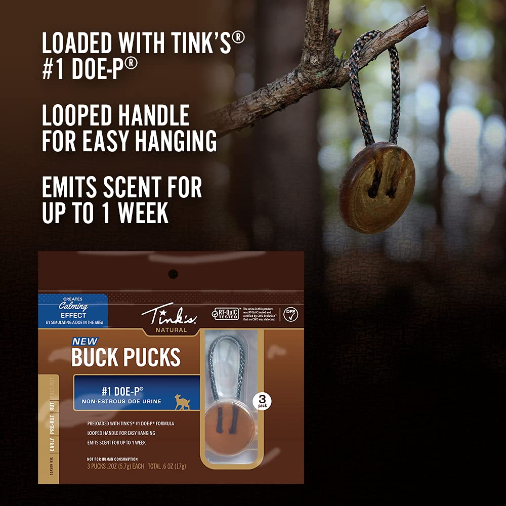 TINK'S Buck Pucks with looped handle for quick hanging.