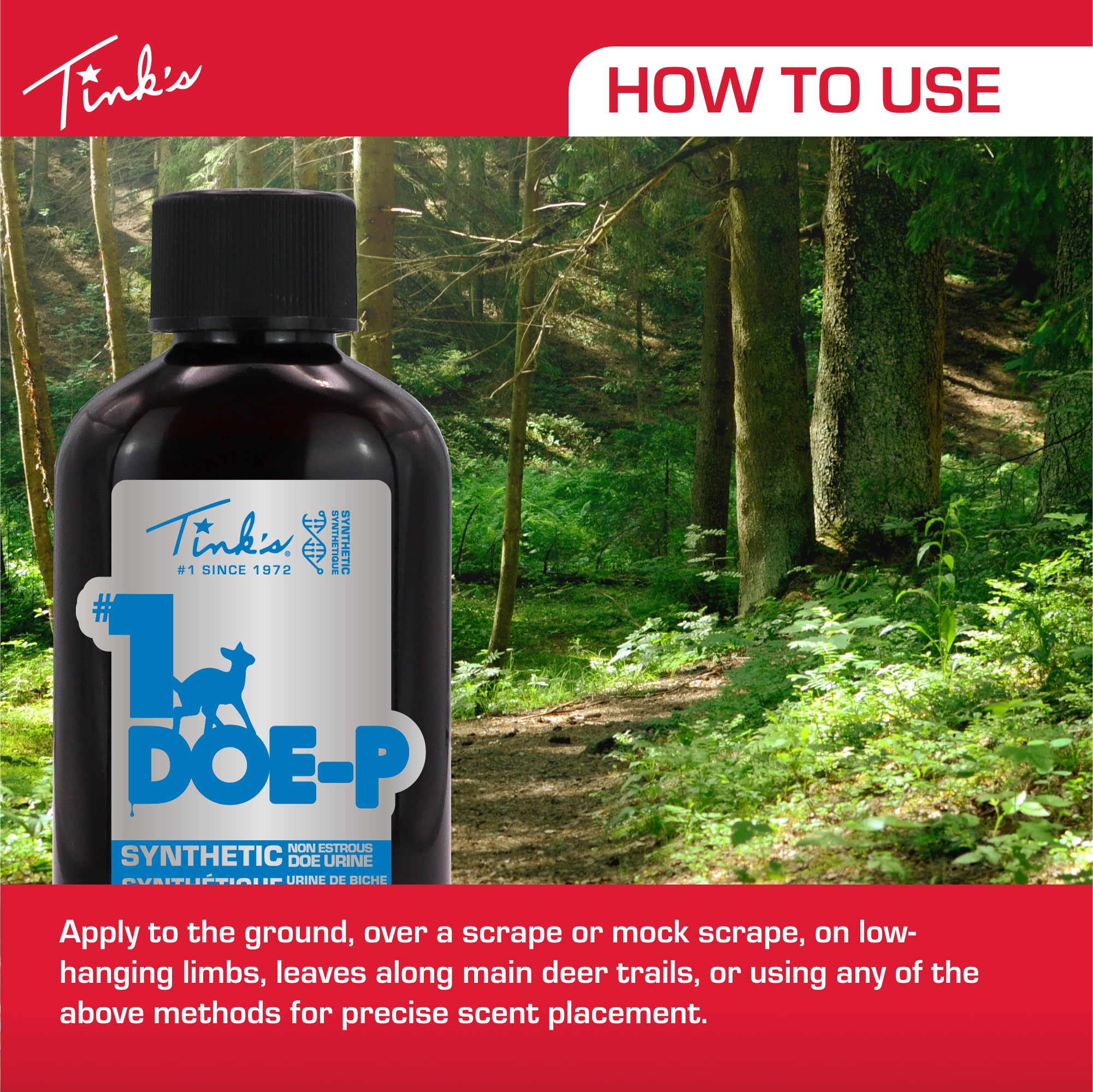 Compact 2-ounce bottle of Tink's Doe-P tucked in hunting gear.