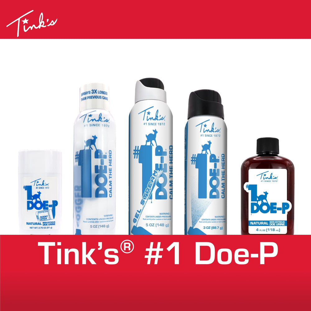 Doe-P deer lure application on vegetation for scent cues.