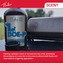 Scent dispersion setup with Tink's Doe-P near a scrape rope.