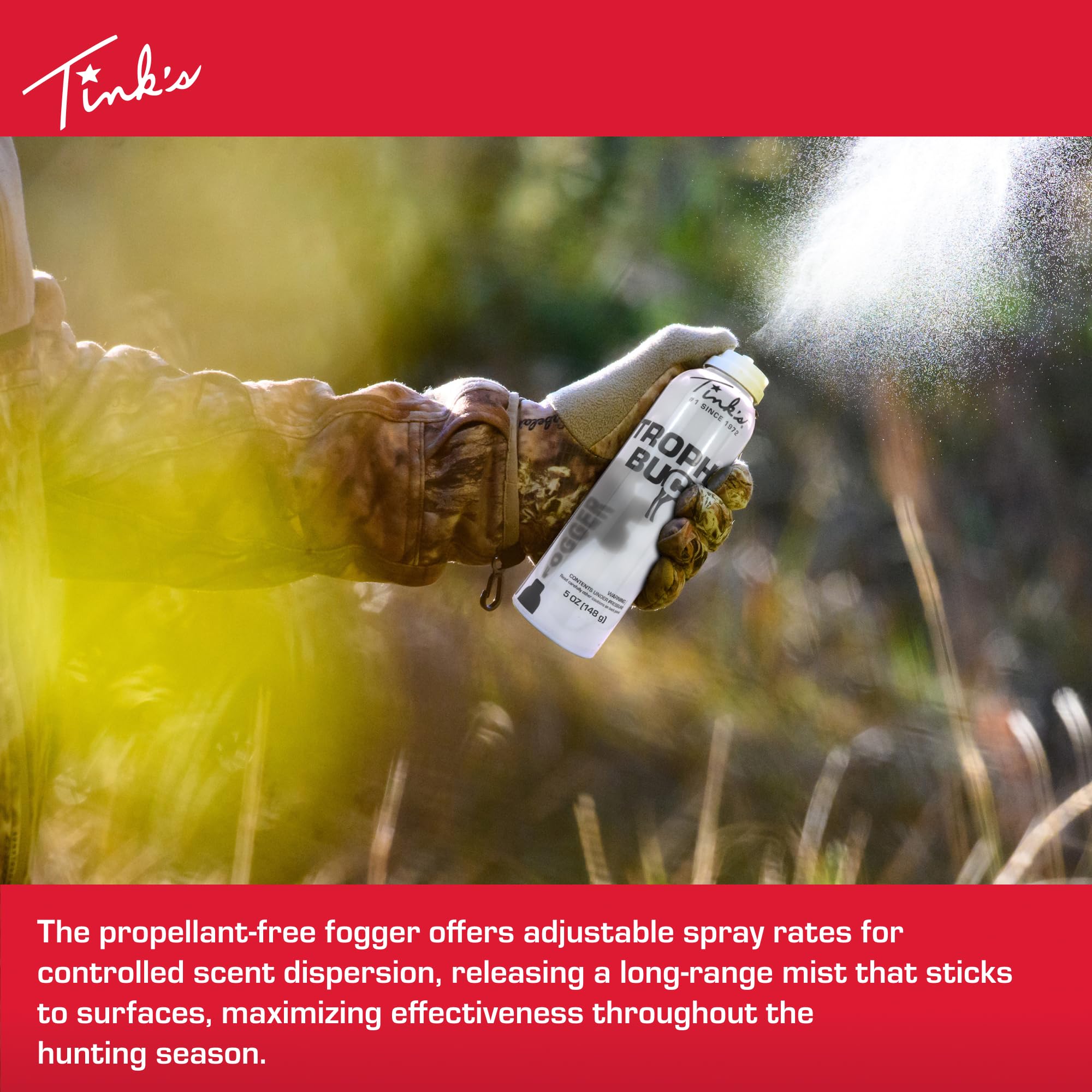 TINK'S Dominant Buck 5oz can highlighted for easy transport and field use