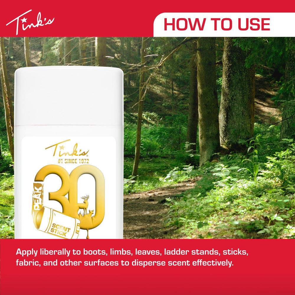 Tink's Peak30 2.75-ounce wax stick beside size and potency label.