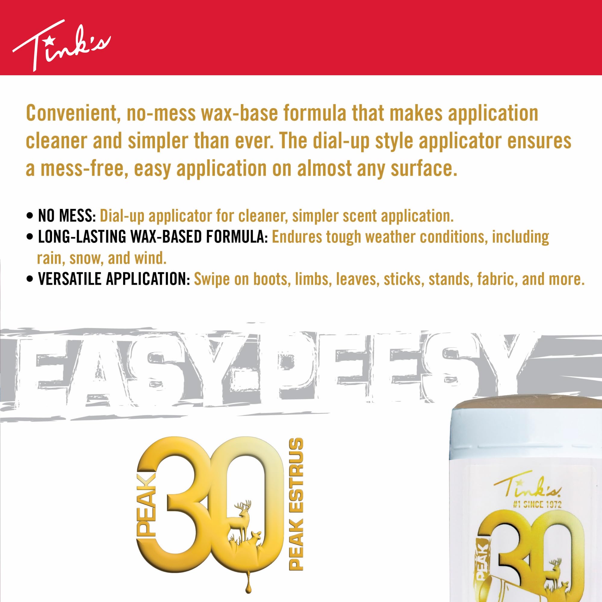 Close-up of Peak30 scent attracting deer during rut in a forest.