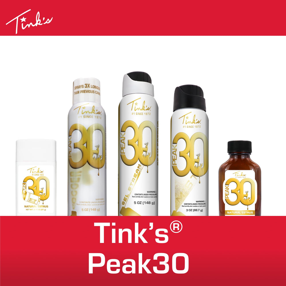 Tink's Peak30 packaging closeup highlighting the 3 oz can
