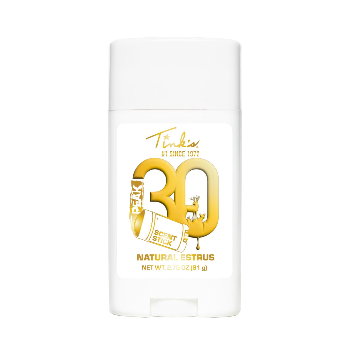 Tink's Peak30 premium doe estrus wax-stick applied to boots boosts buck attention.