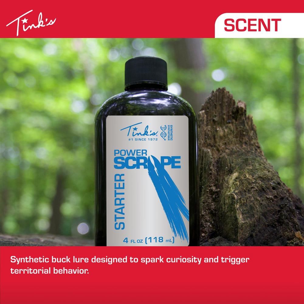 Pouring Power Scrape onto a scrape to attract deer with territorial cues