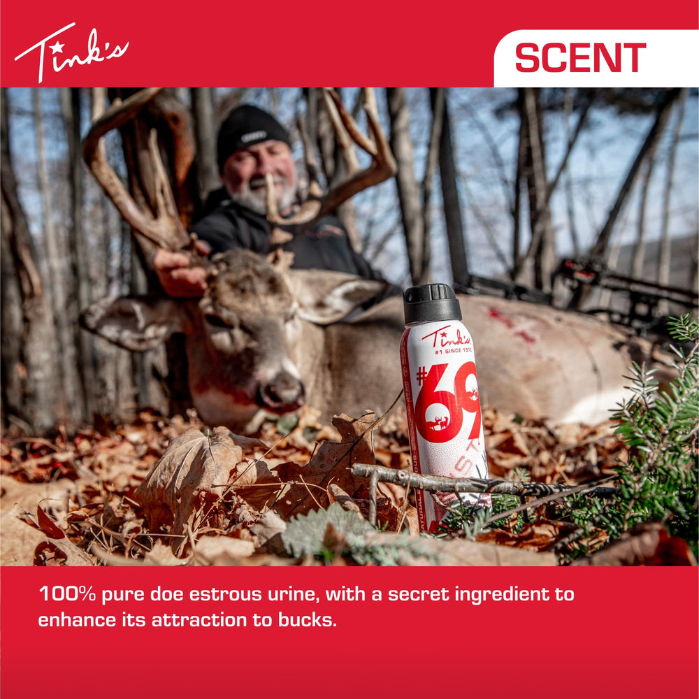 Ultra-fine mist disperses from TINK'S spray to cover stands and scrapes.