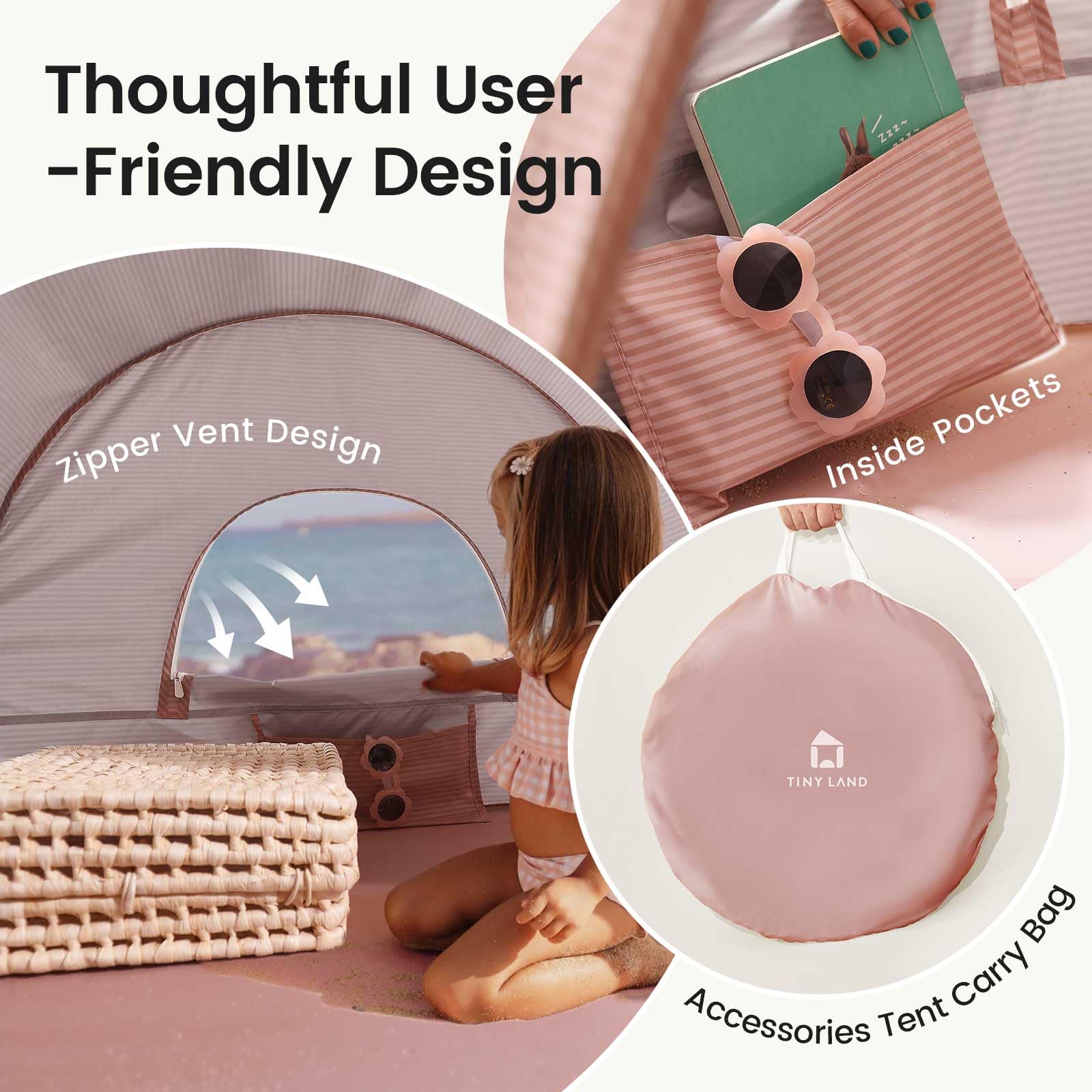 Tiny Land Beach Tent shows breathable mesh panels for better airflow