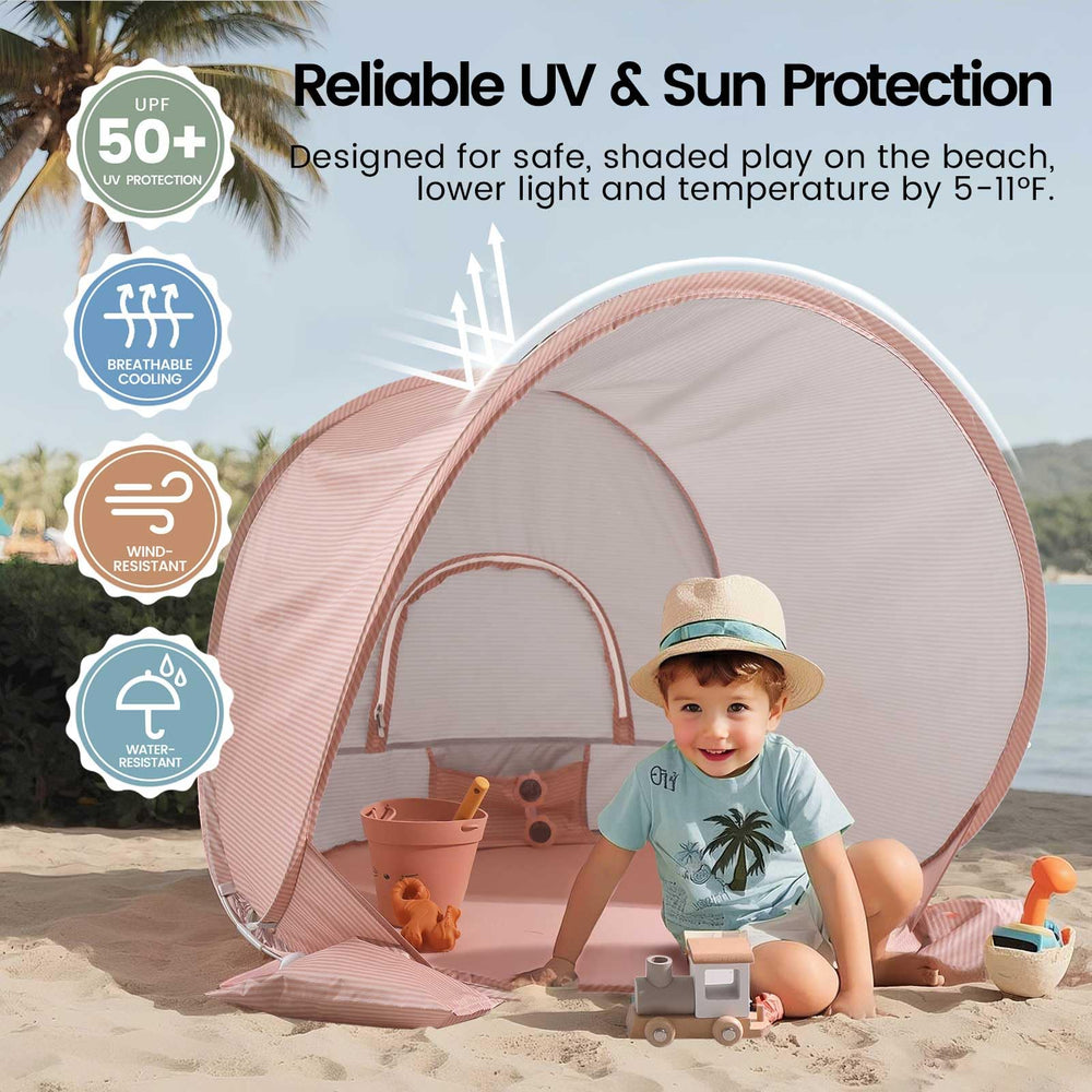 Tiny Land Baby Beach Tent features UV protective fabric shielding sun exposure