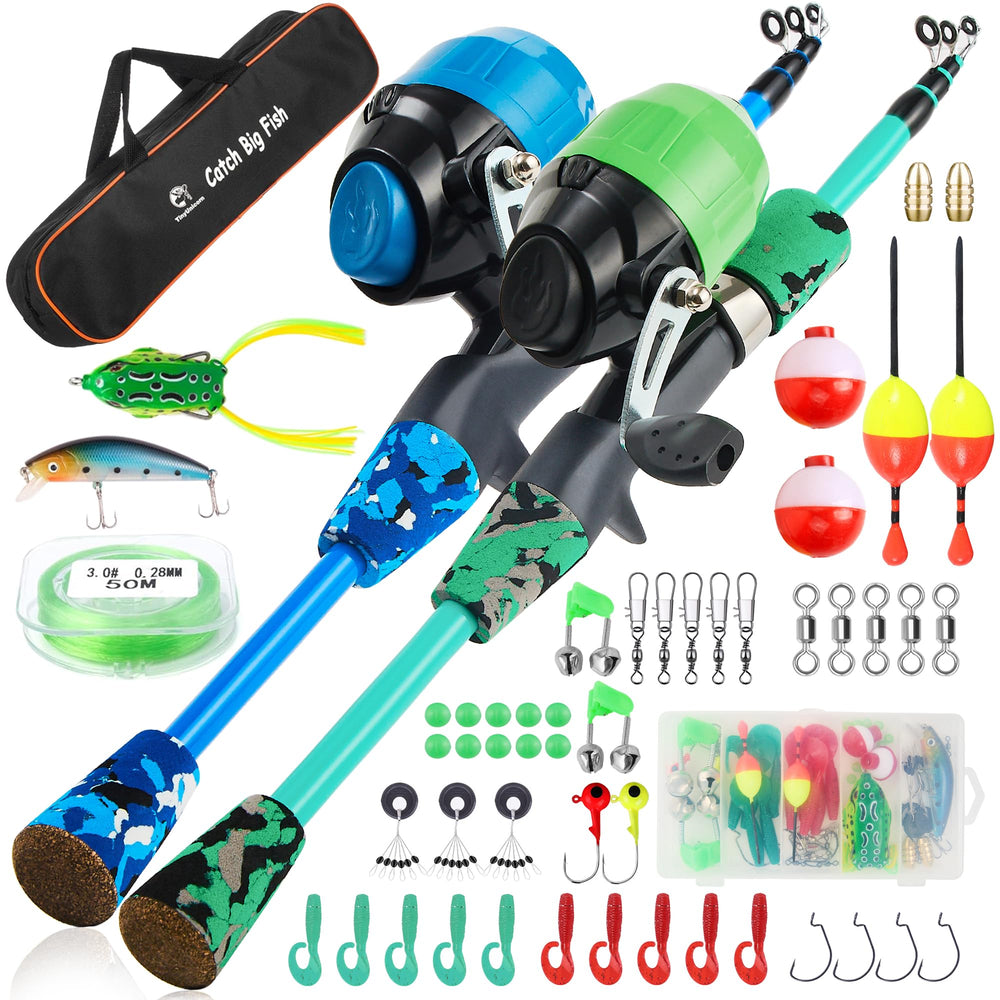 TinyUnicorn kids fishing pole kit set with extended pole, ideal for backyard casting practice.