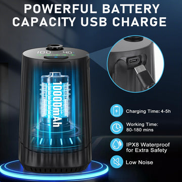 Tipkook portable shower LED display showing temperature and battery status.