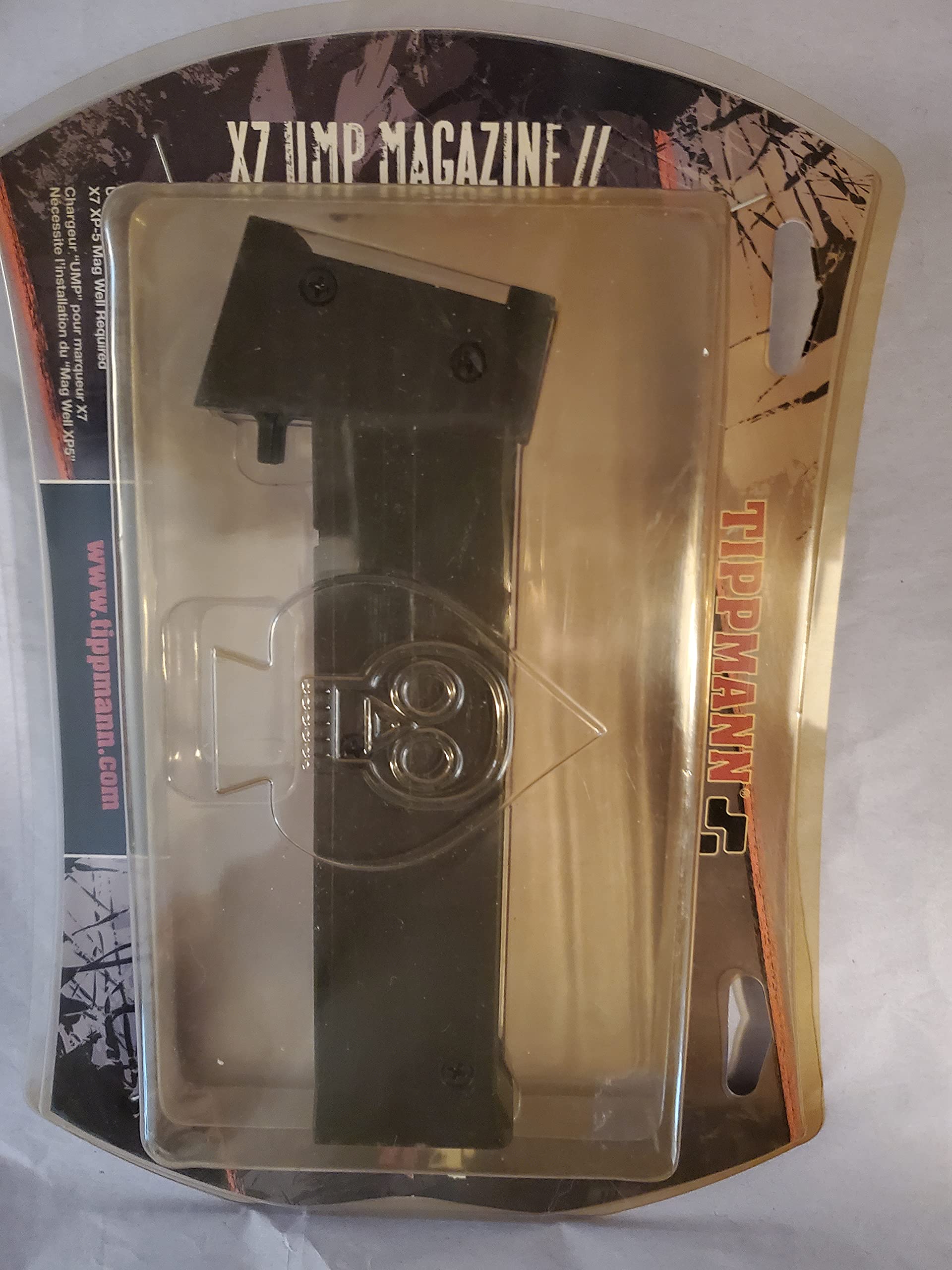 Tippmann UMP style magazine shown from the side with X7 mount for a secure grip
