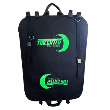Tire Table adjustable straps secure attachment to vehicle or tent