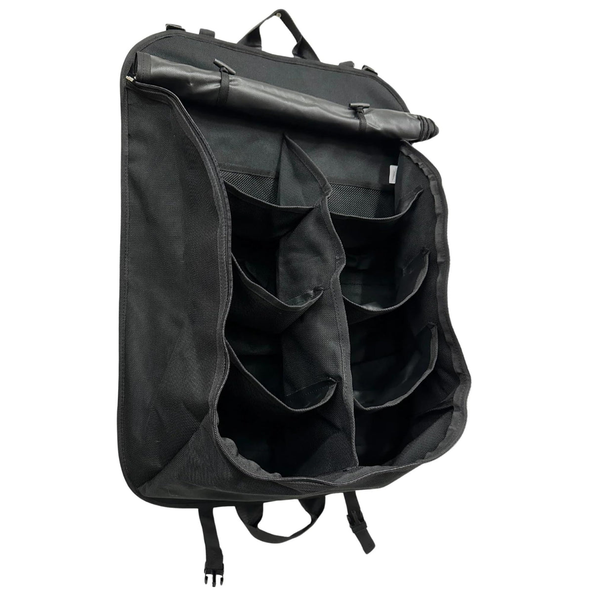 Tire Table camp organizer hanging bag closed, keeps gear tidy during travel