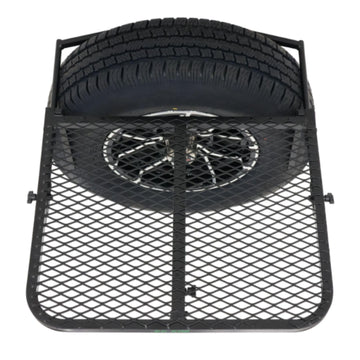 Tire Table collapsed for compact storage in a vehicle trunk.