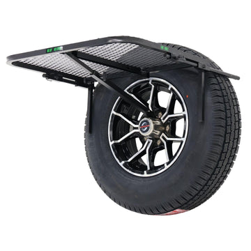 Tire Table suitable for 30 to 50 inch tall tires at a campsite.