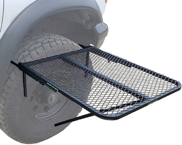 Tire Table Medium Aluminum folded for compact storage after a road trip