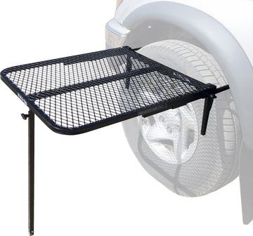 Tire Table Medium Steel top view attached to tire for portable outdoor workspace