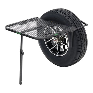 Tire Table stable setup on tire with rear slider locks for secure surfaces.