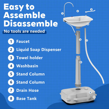 Tirmen portable sink quick assembly for tool-free outdoor setup