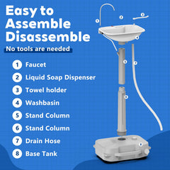Tirmen portable sink quick assembly for tool-free outdoor setup