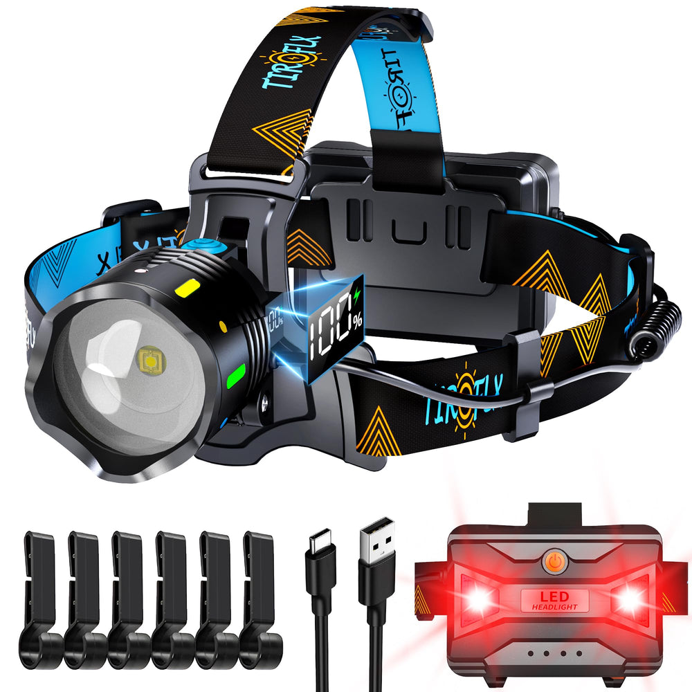 TIROFLX headlamp front view shows 16000 lux flood brightness for wide visibility