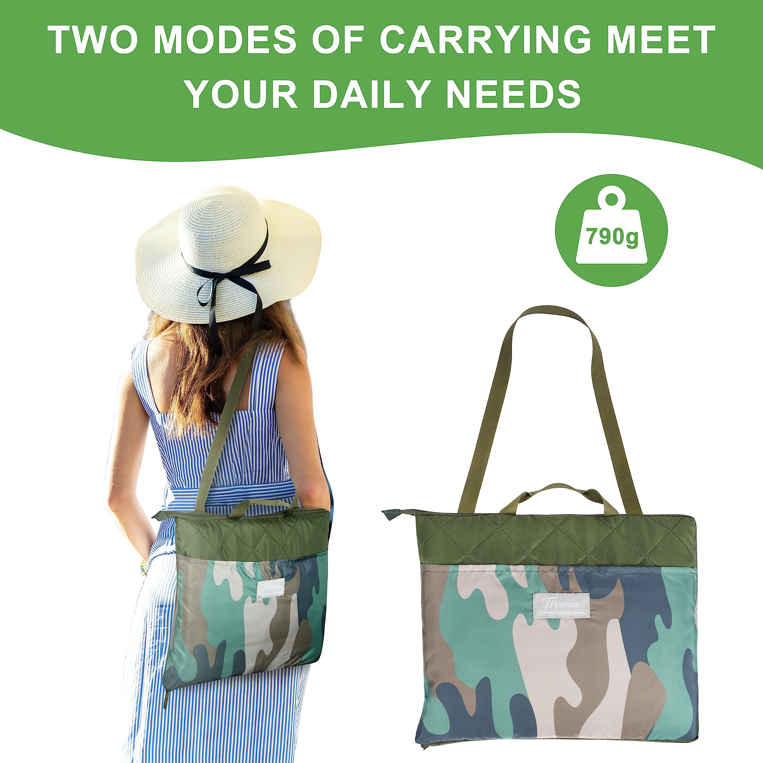 Tirrinia blanket with multiple pockets for snacks, sunscreen, and small essentials.