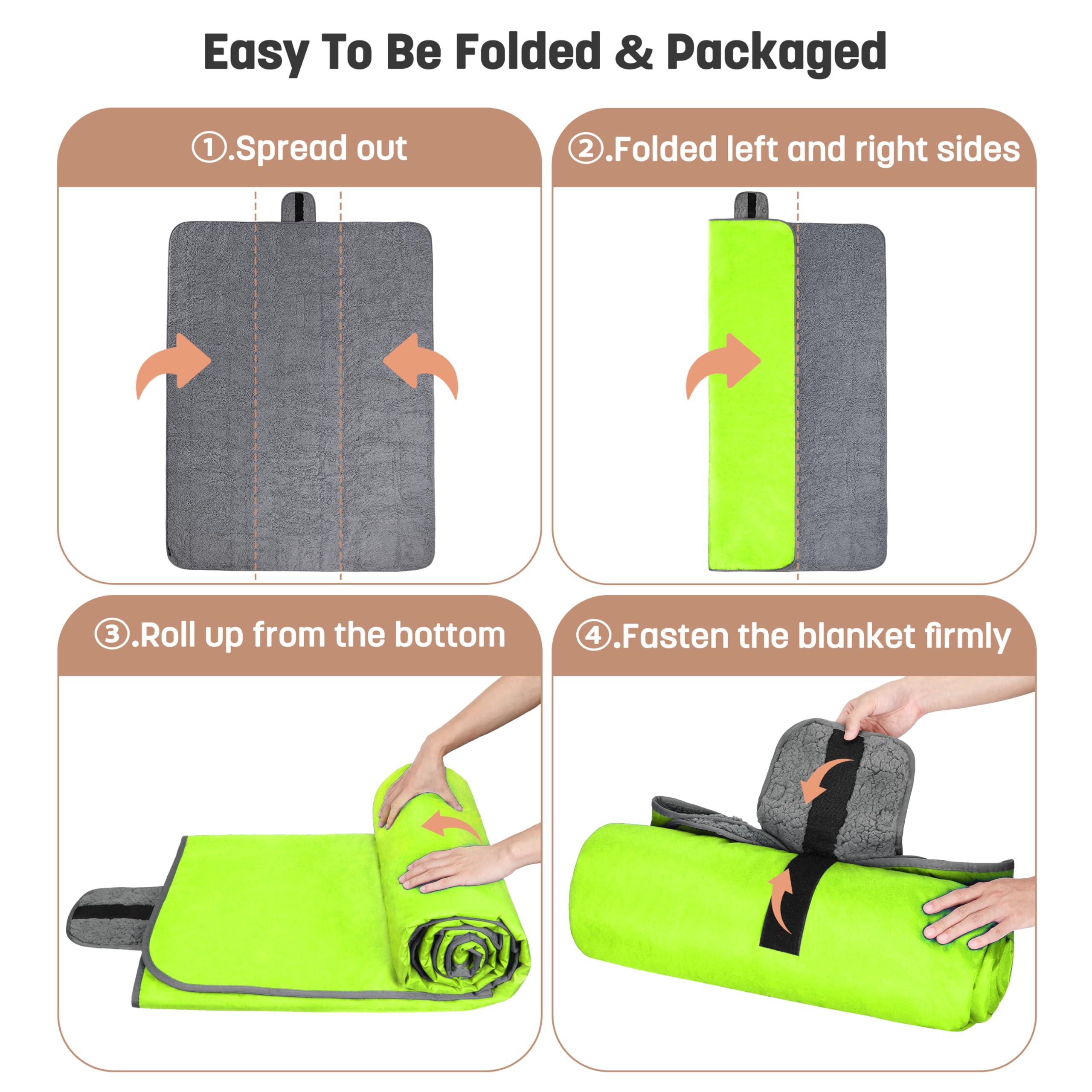 Tirrinia Bright camping-emergency kit-ready blanket stored in trunk.