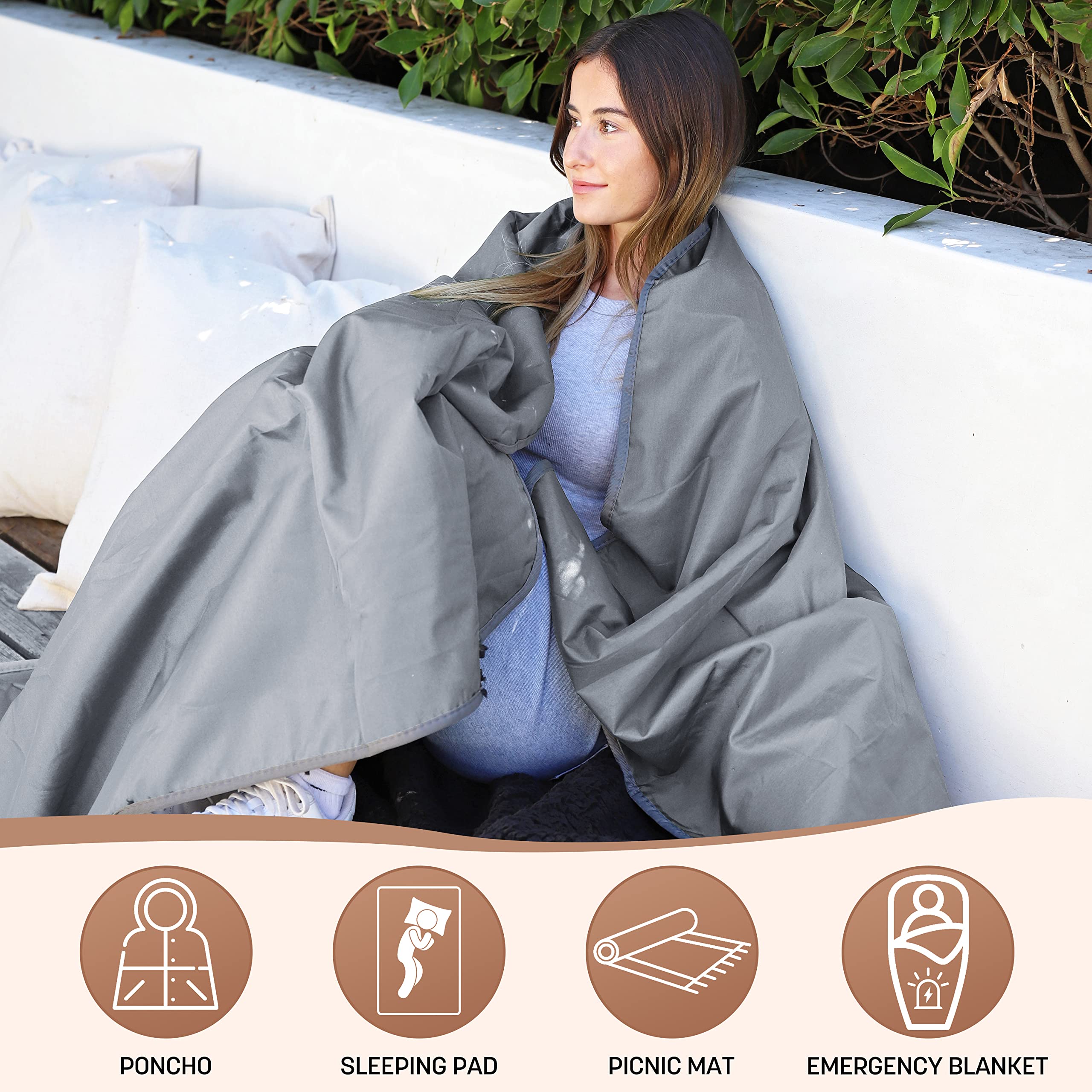 Tirrinia sherpa-lined blanket close-up highlights cozy warmth for outdoor evenings.
