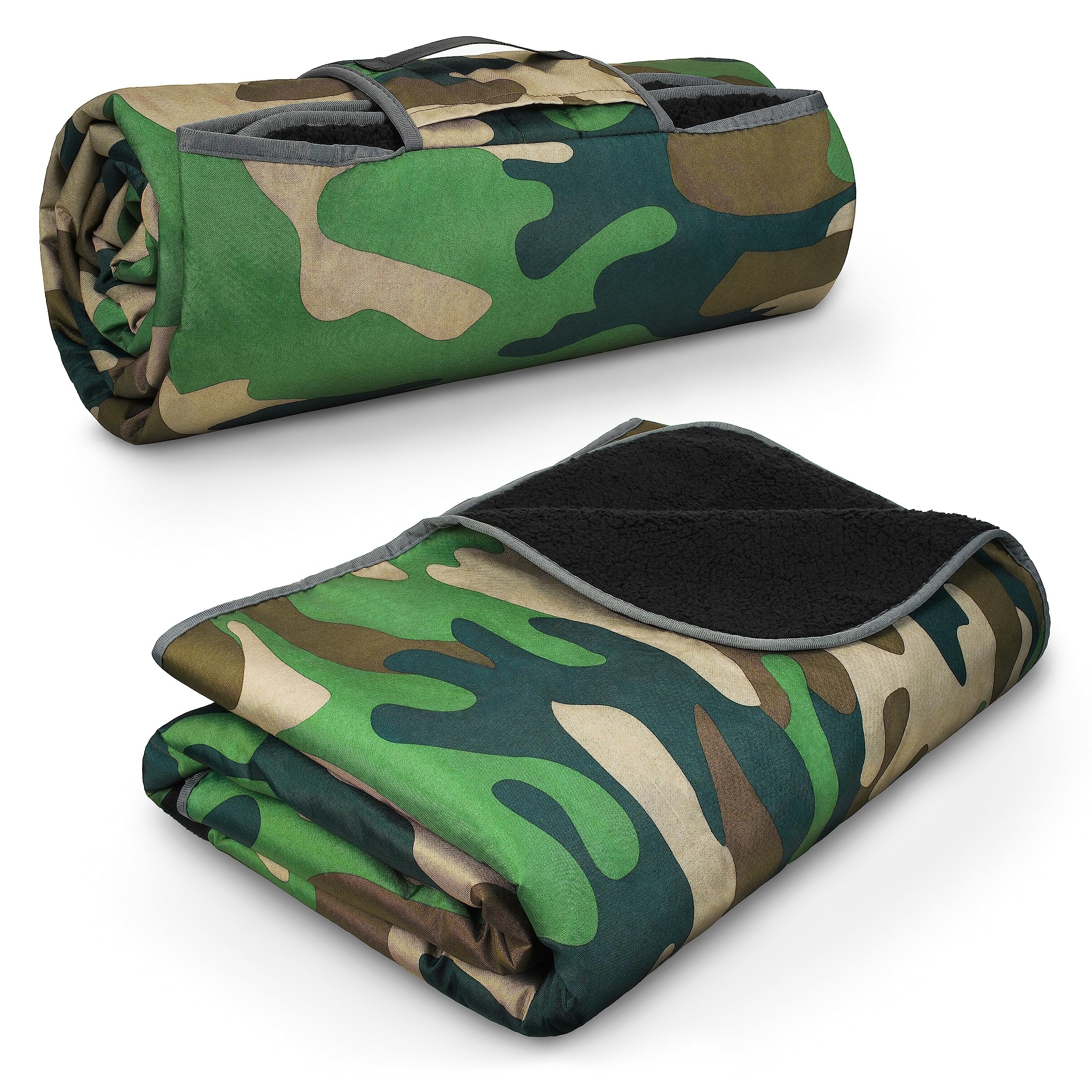 Tirrinia waterproof blanket camo folded shows compact portability for outdoor warmth