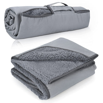 Tirrinia waterproof outdoor blanket shows waterproof backing for dry seating on damp grass.