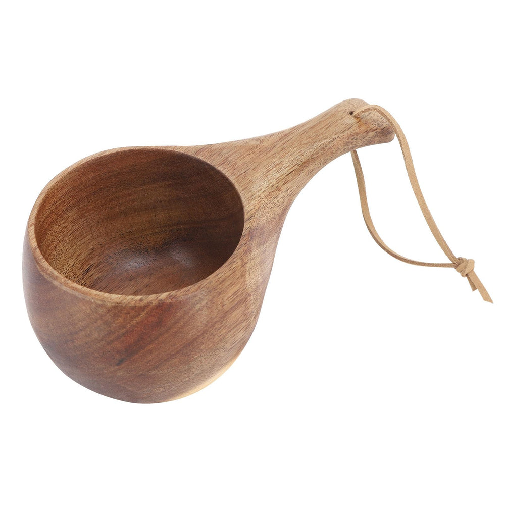 Tissting Kuksa wooden cup with natural wood grain, handcrafted for rustic Nordic charm.
