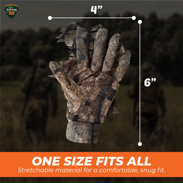 Titan 3D camouflage gloves featuring a textured rubber grip for secure handling.