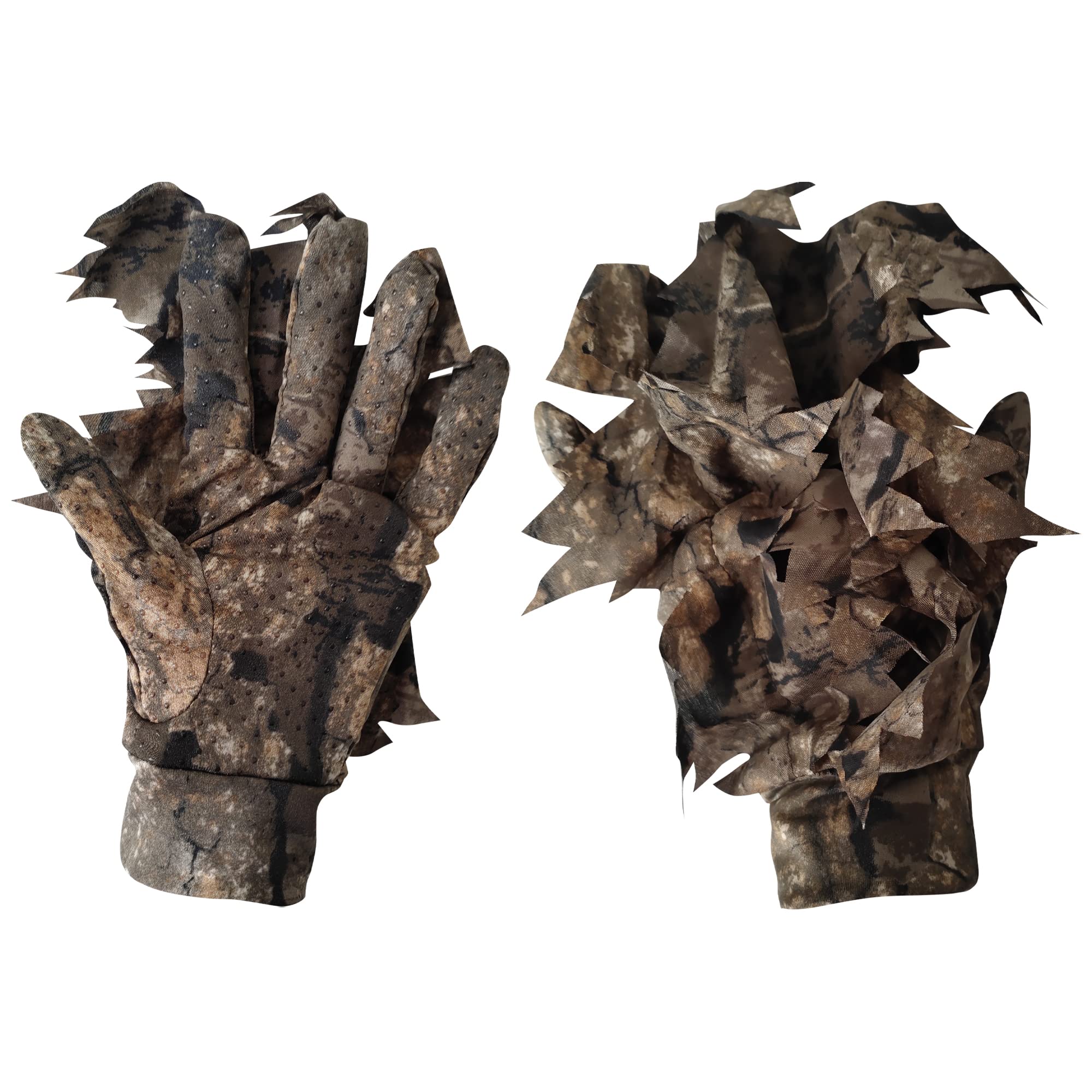 Titan 3D leafy gloves with real tree edge pattern for camouflage.