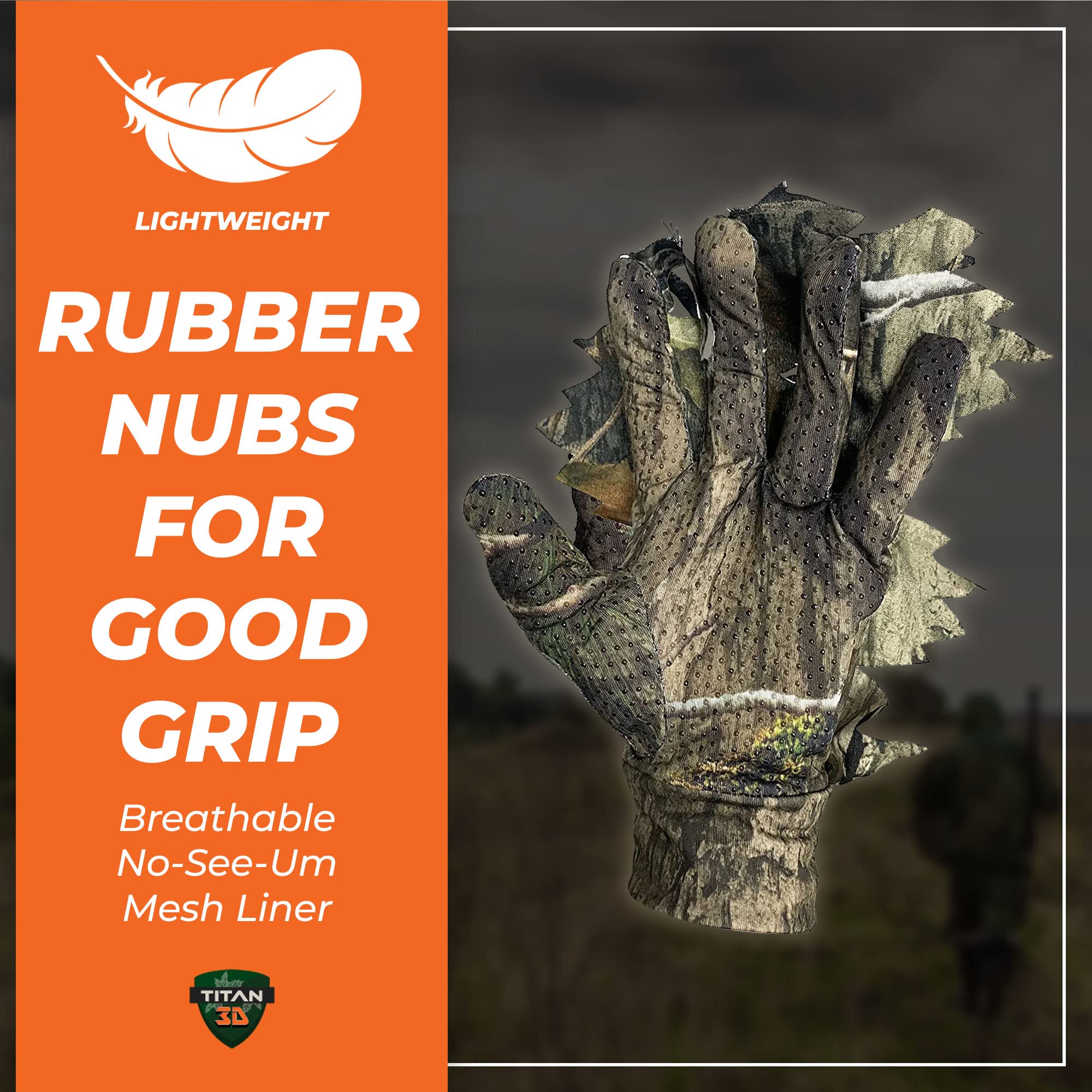 Titan 3D leaves pattern gloves coordinate with leafy suits for consistent camouflage.