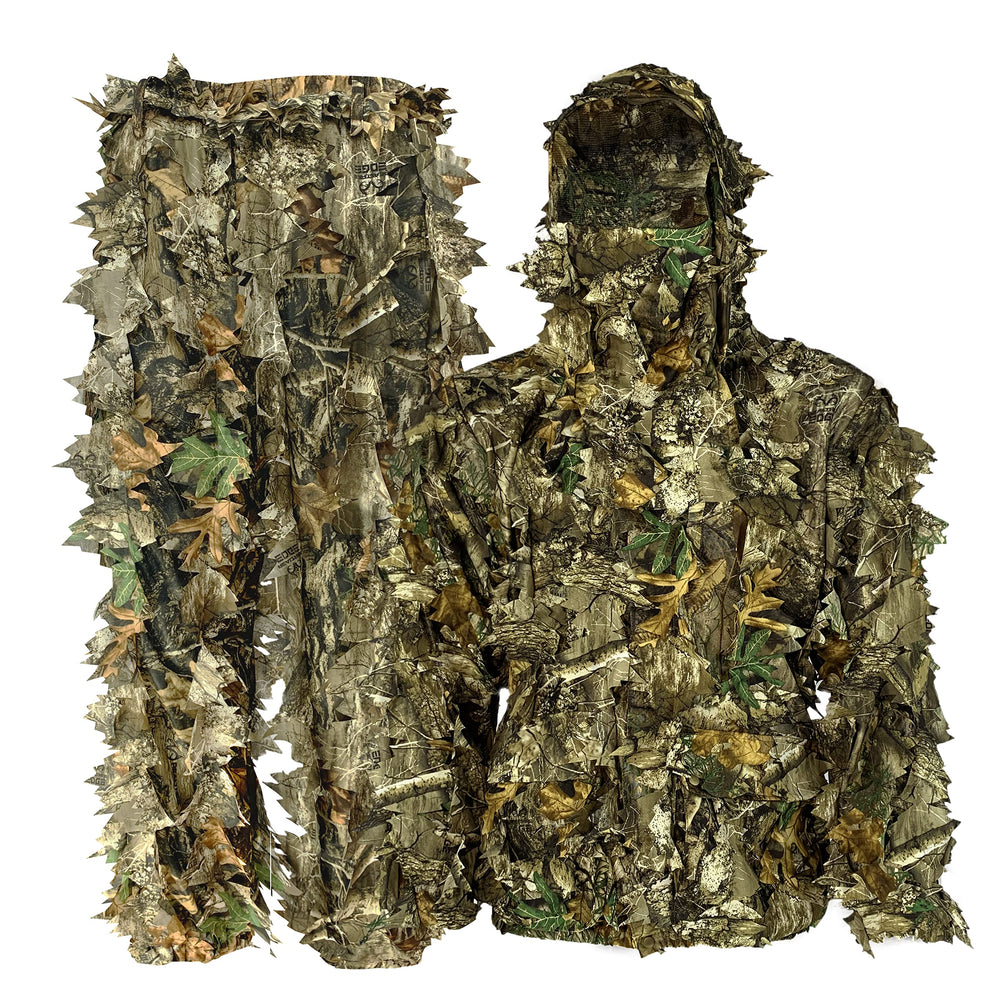 Titan 3D Outfitter leafy suit face mask detail enhances concealment in dense woodland