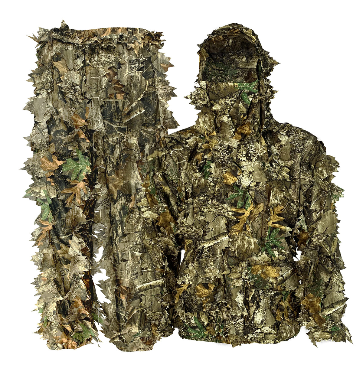 Titan 3D Outfitter leafy suit face mask detail enhances concealment in dense woodland