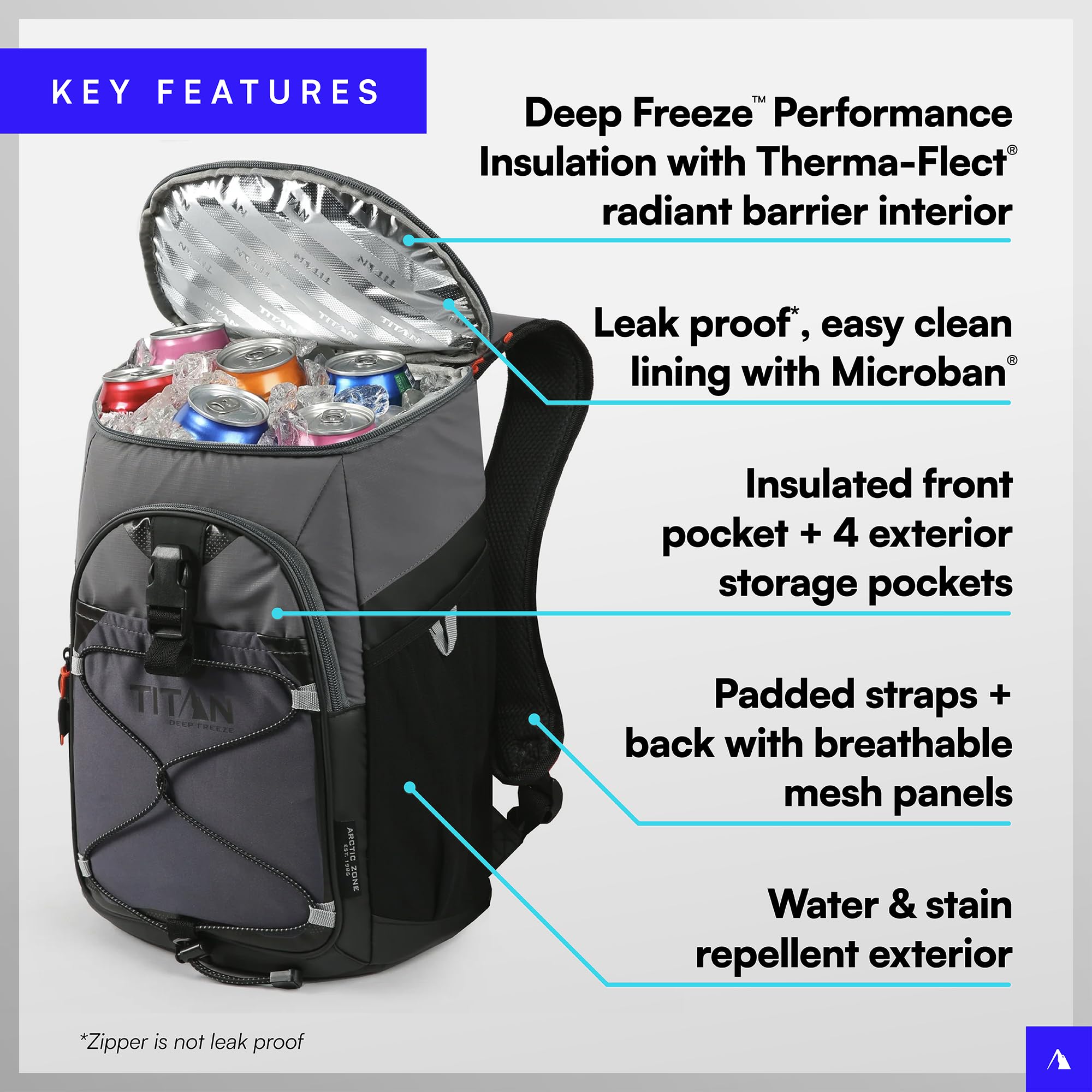 Titan Deep Freeze front pocket insulated for snacks on the go.